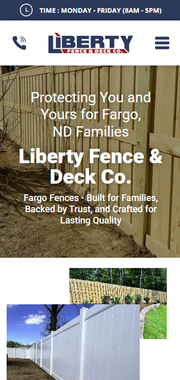 A screenshot of a website for liberty fence and deck co.
