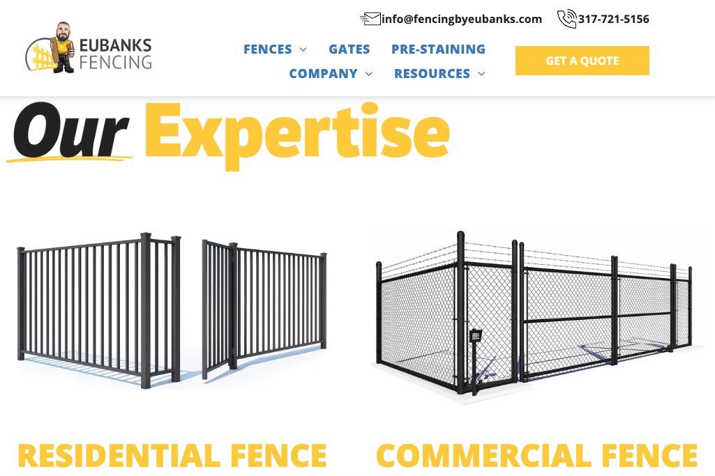A website for our expertise shows a residential fence and a commercial fence