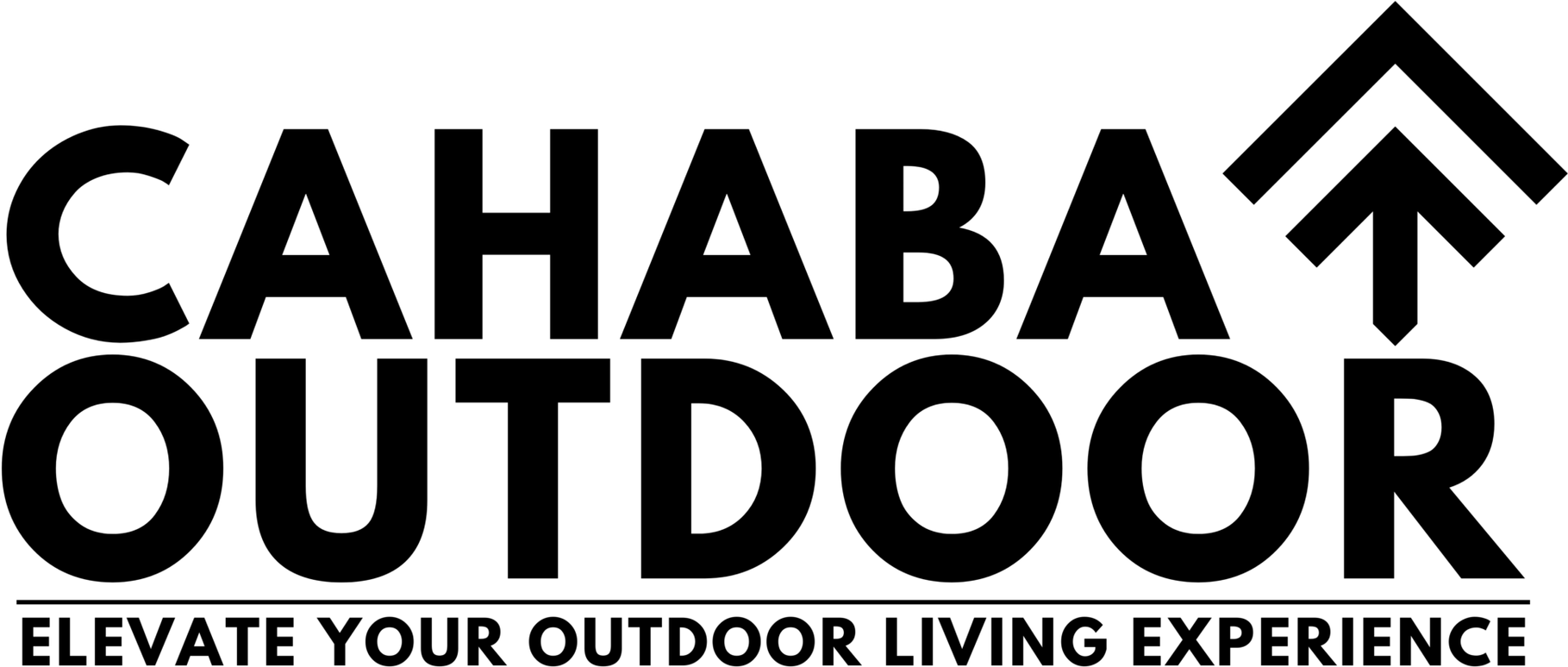 Cahaba Outdoor logo with bold black text and mountain icon, plus tagline “Elevate Your Outdoor Living Experience”