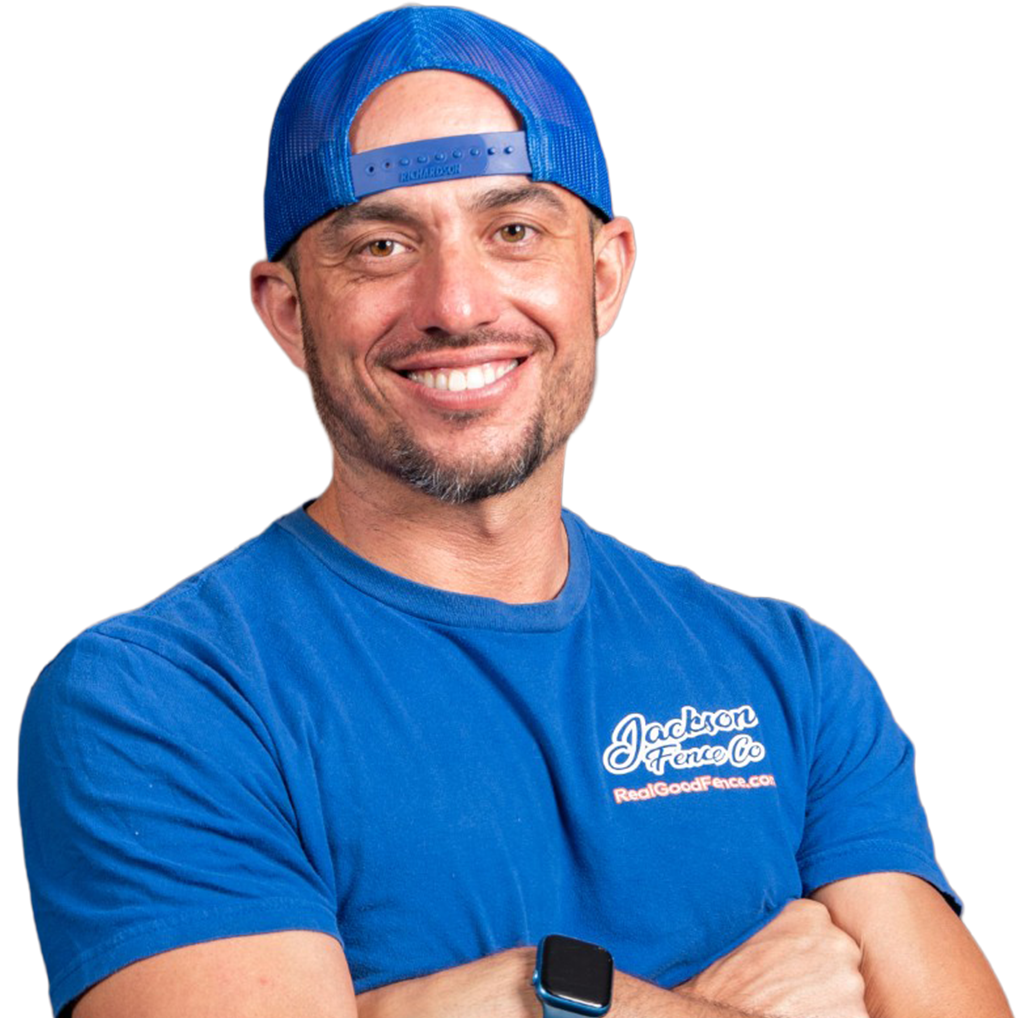 A man wearing a blue shirt that says jackson & friends