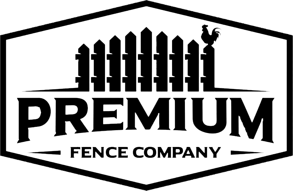 A black and white logo for a fence company.