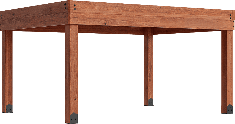 Rectangular wooden picnic table with four legs on a white background
