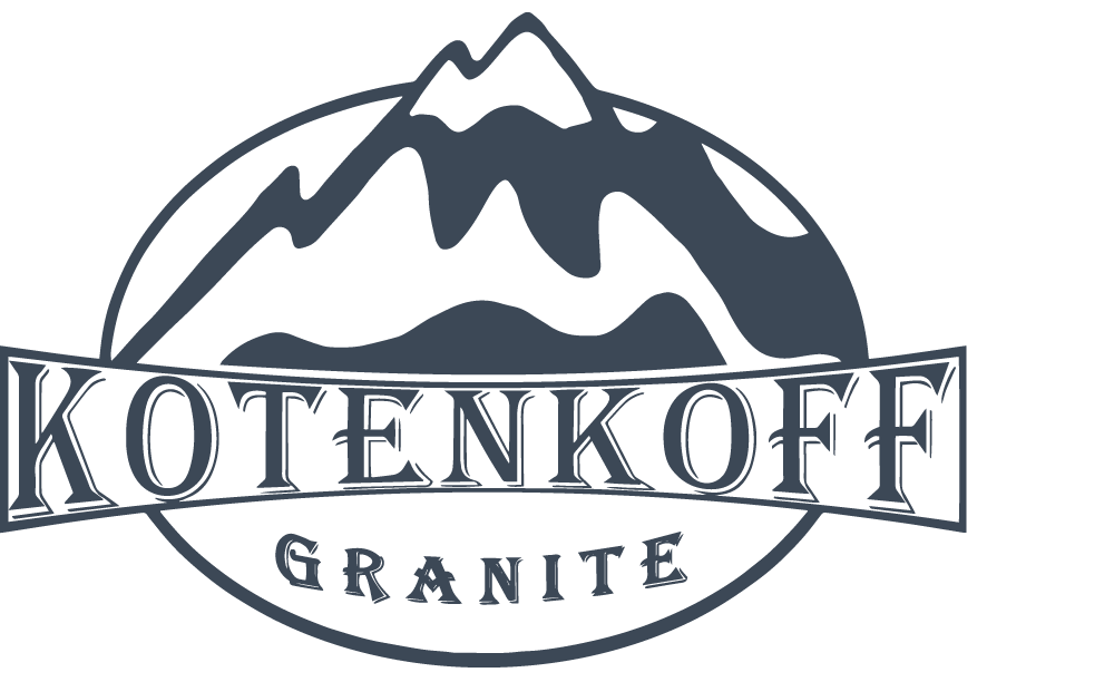 A logo for kotenkoff granite with a mountain in the middle.