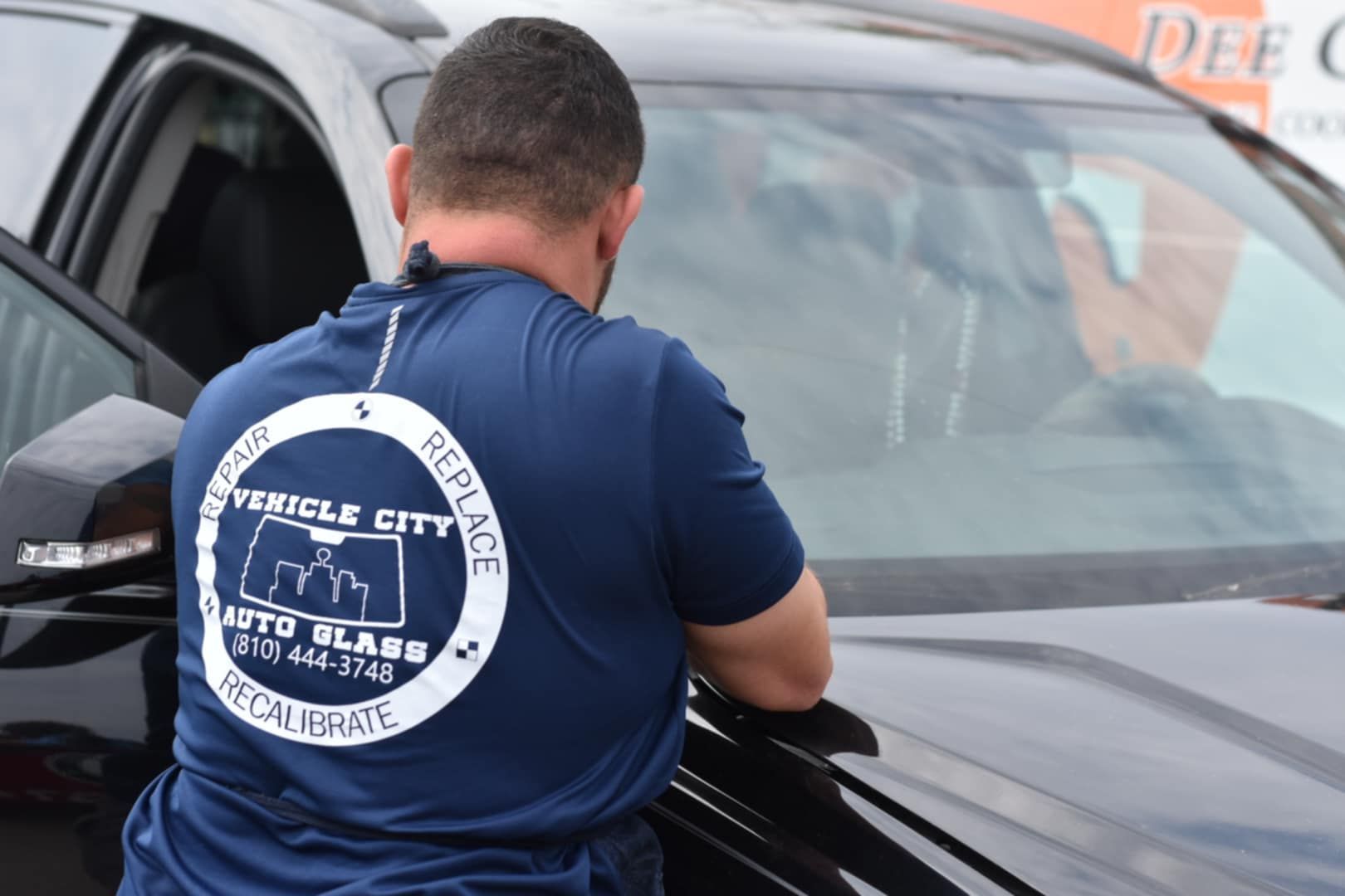 Man in blue shirt with 