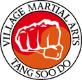 The logo for village martial arts tang soo do shows a fist in a circle.