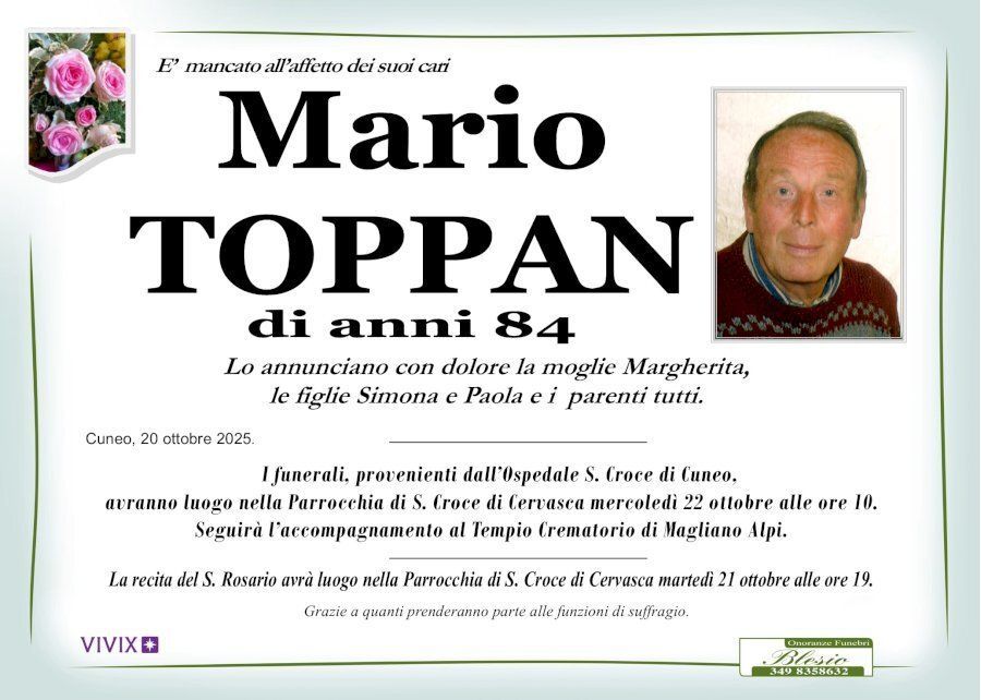 necrologio TOPPAN Mario