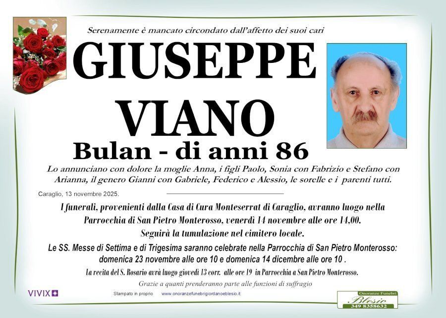 necrologio VIANO Giuseppe
