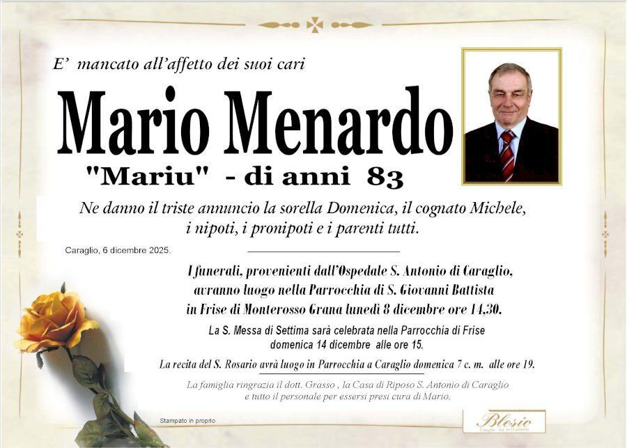 necrologio MENARDO Mario