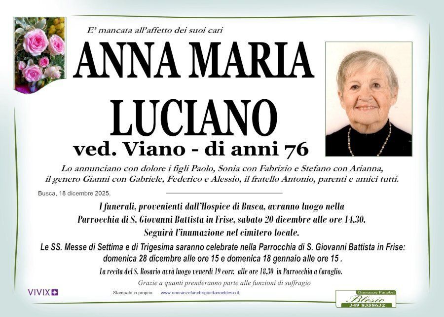 necrologio LUCIANO Anna Maria ved. Viano