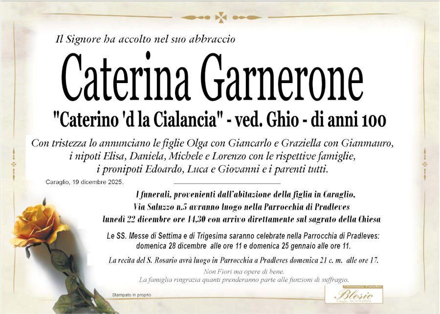 necrologio GARNERONE Caterina ved. Ghio