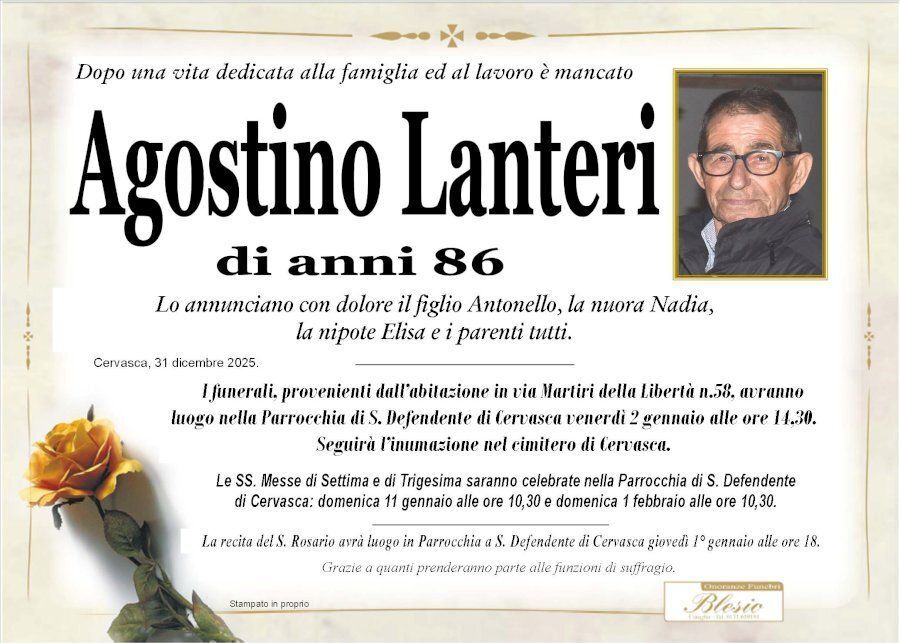 necrologio LANTERI  Agostino