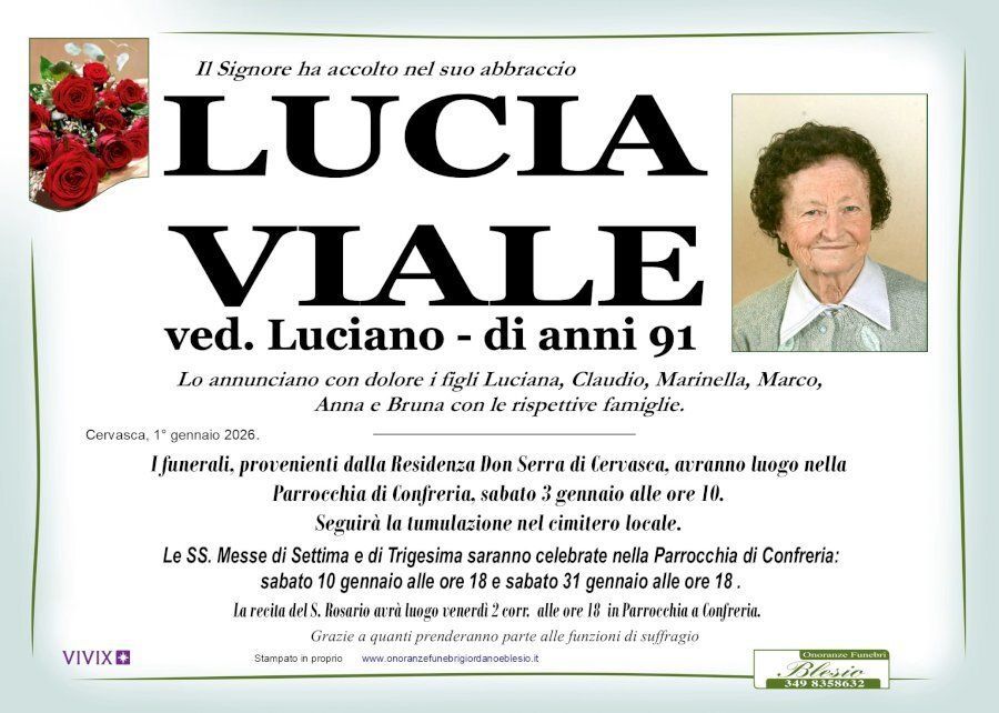 necrologio VIALE Lucia ved. Luciano