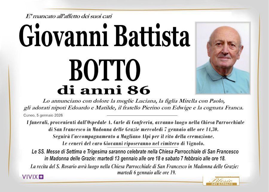 necrologio BOTTO Giovanni Battista