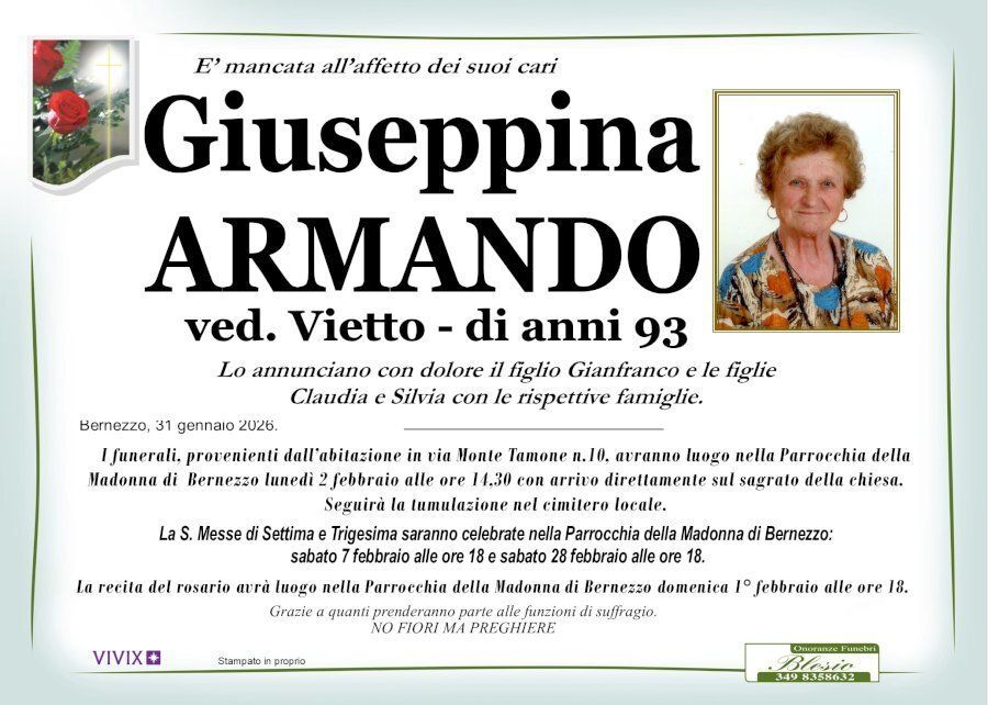 necrologio ARMANDO Giuseppina ved. Vietto