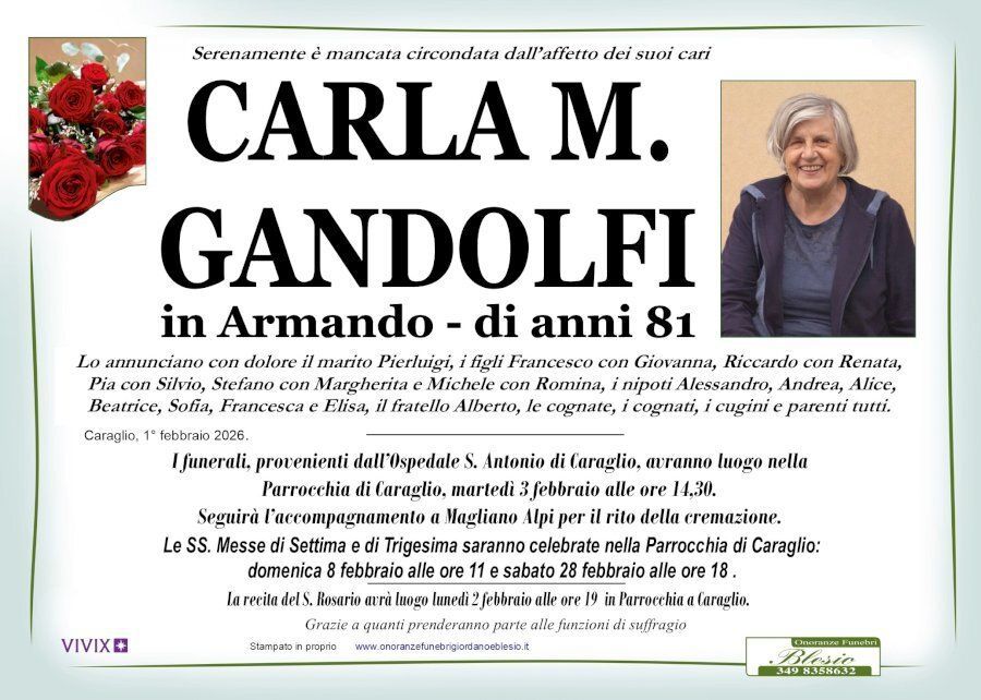 necrologio GANDOLFI Carla Maria in Armando