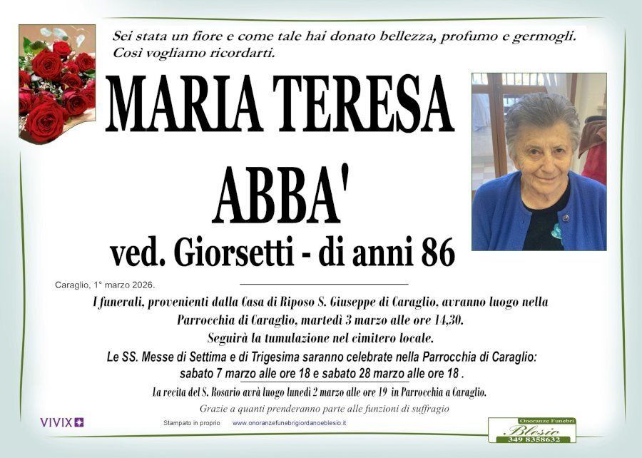 necrologio ABBA' Maria Teresa ved. Giorsetti