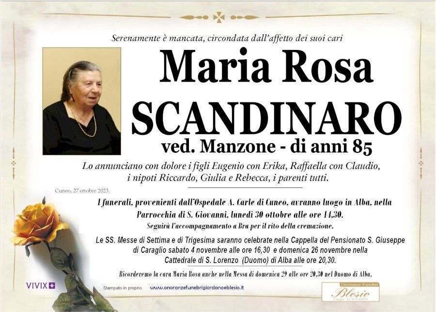 necrologio SCANDINARO Maria Rosa ved. Manzone