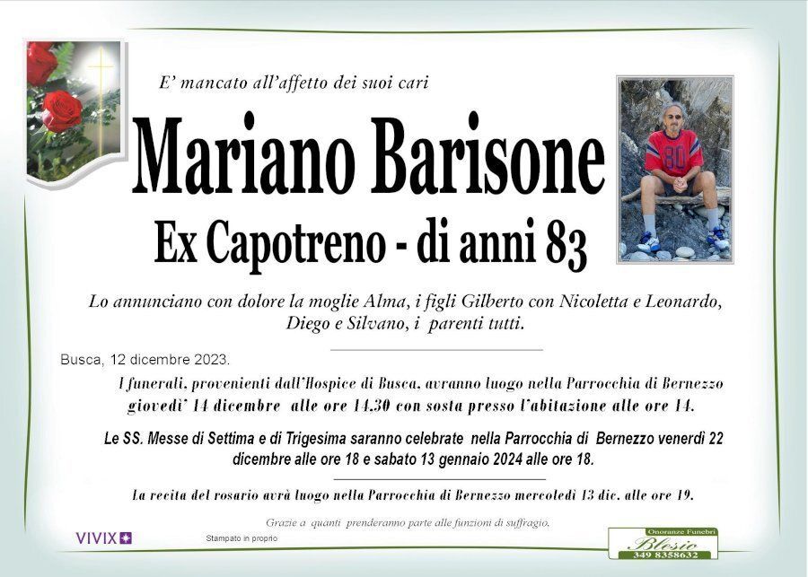 necrologio BARISONE Mariano