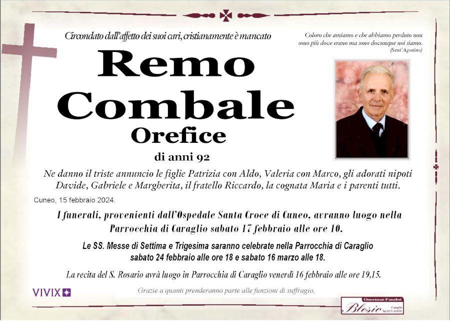 necrologio COMBALE Remo