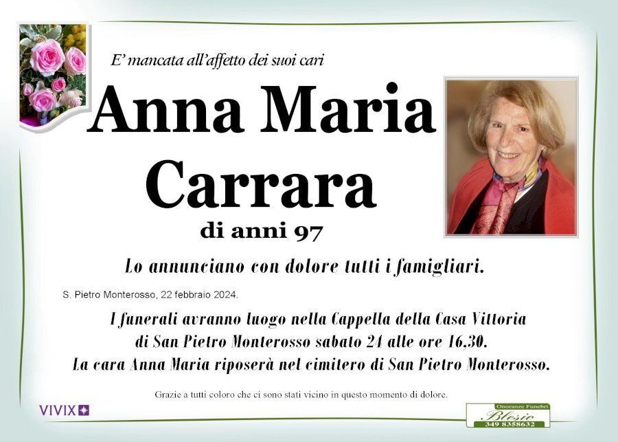 necrologio CARRARA Anna Maria
