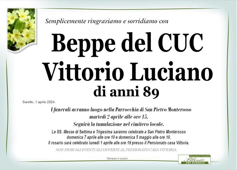 necrologio LUCIANO Vittorio