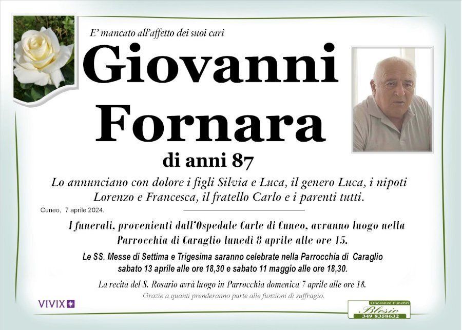 necrologio FORNARA Giovanni