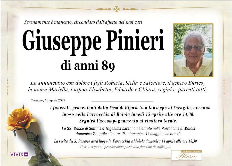 necrologio PINIERI Giuseppe