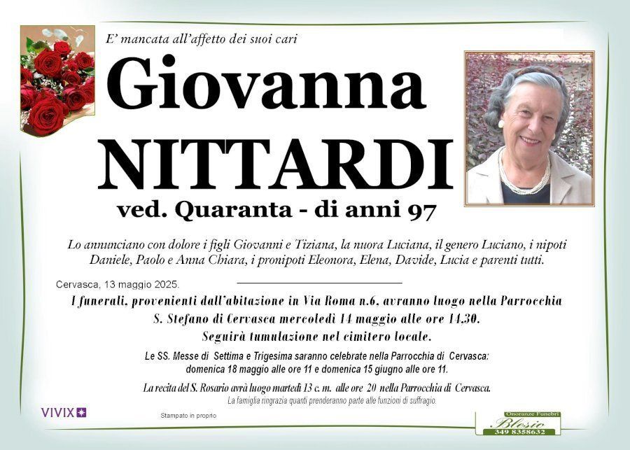 necrologio NITTARDI Giovanna ved. Quaranta