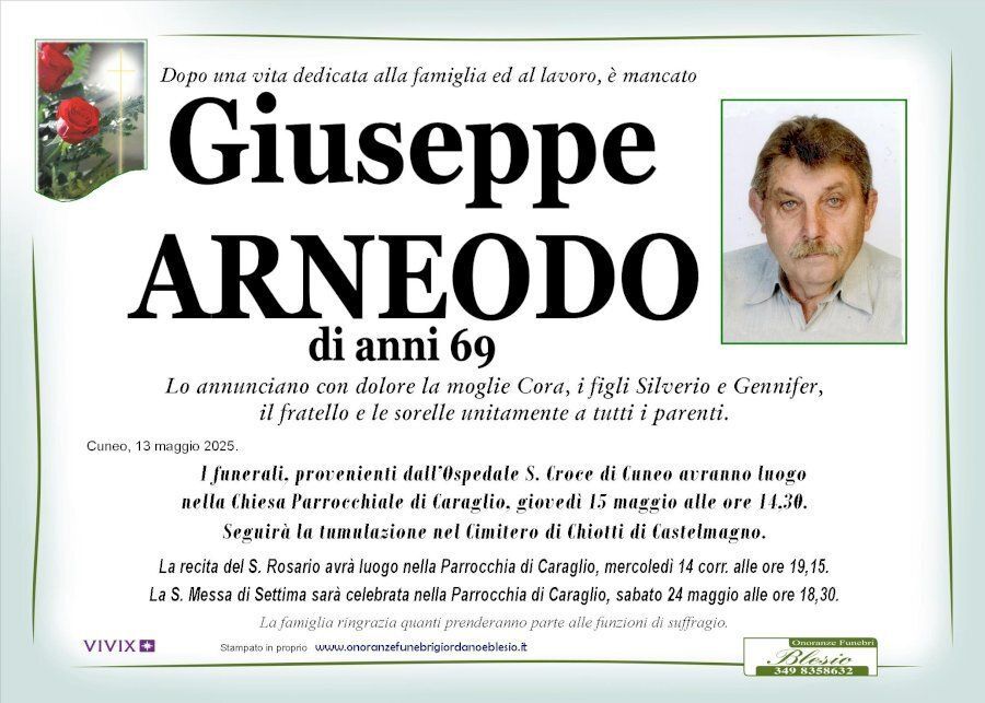 necrologio ARNEODO Giuseppe