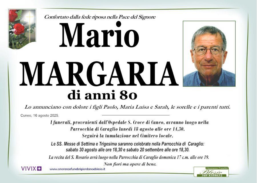 necrologio MARGARIA Mario