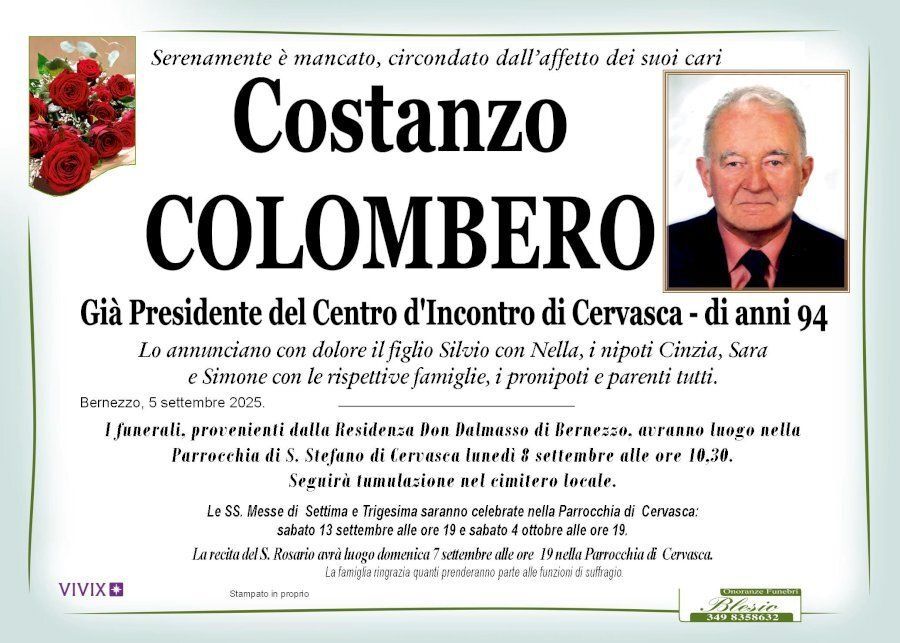 necrologio COLOMBERO Costanzo