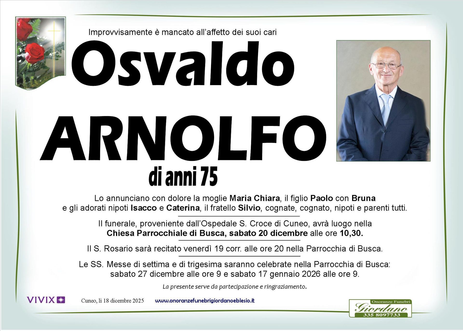 necrologio ARNOLFO Osvaldo