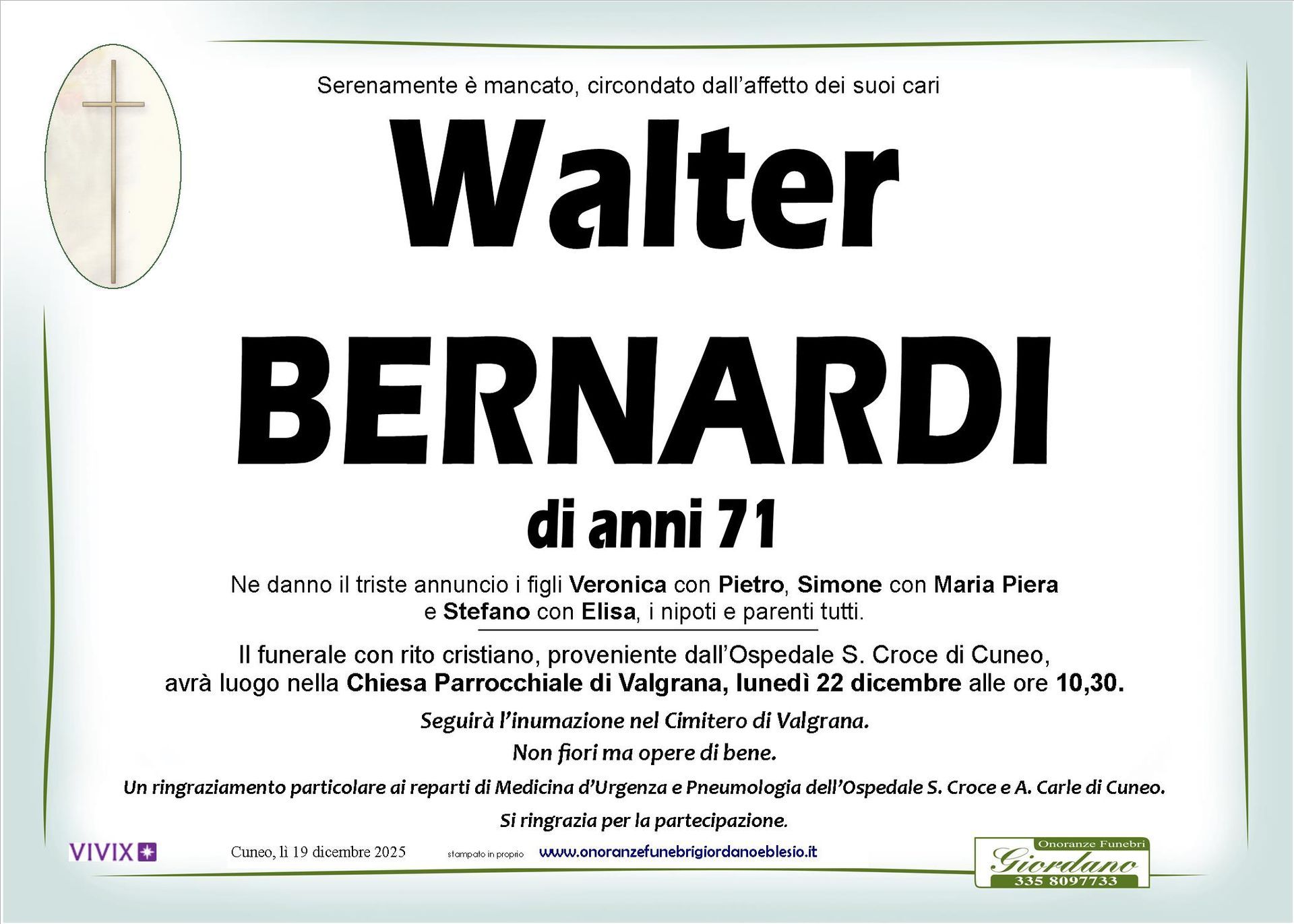 necrologio BERNARDI Walter