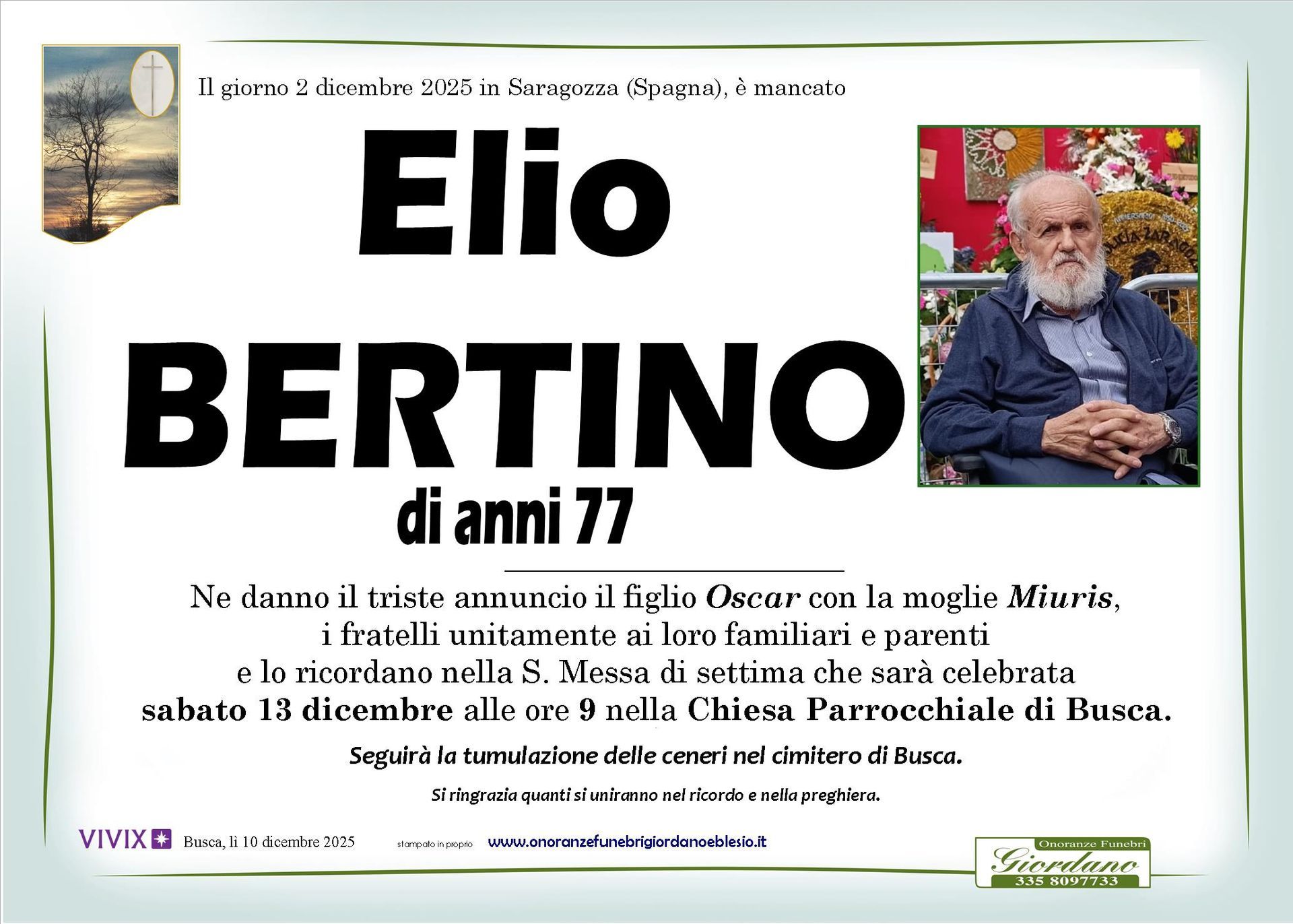 necrologio BERTINO Elio