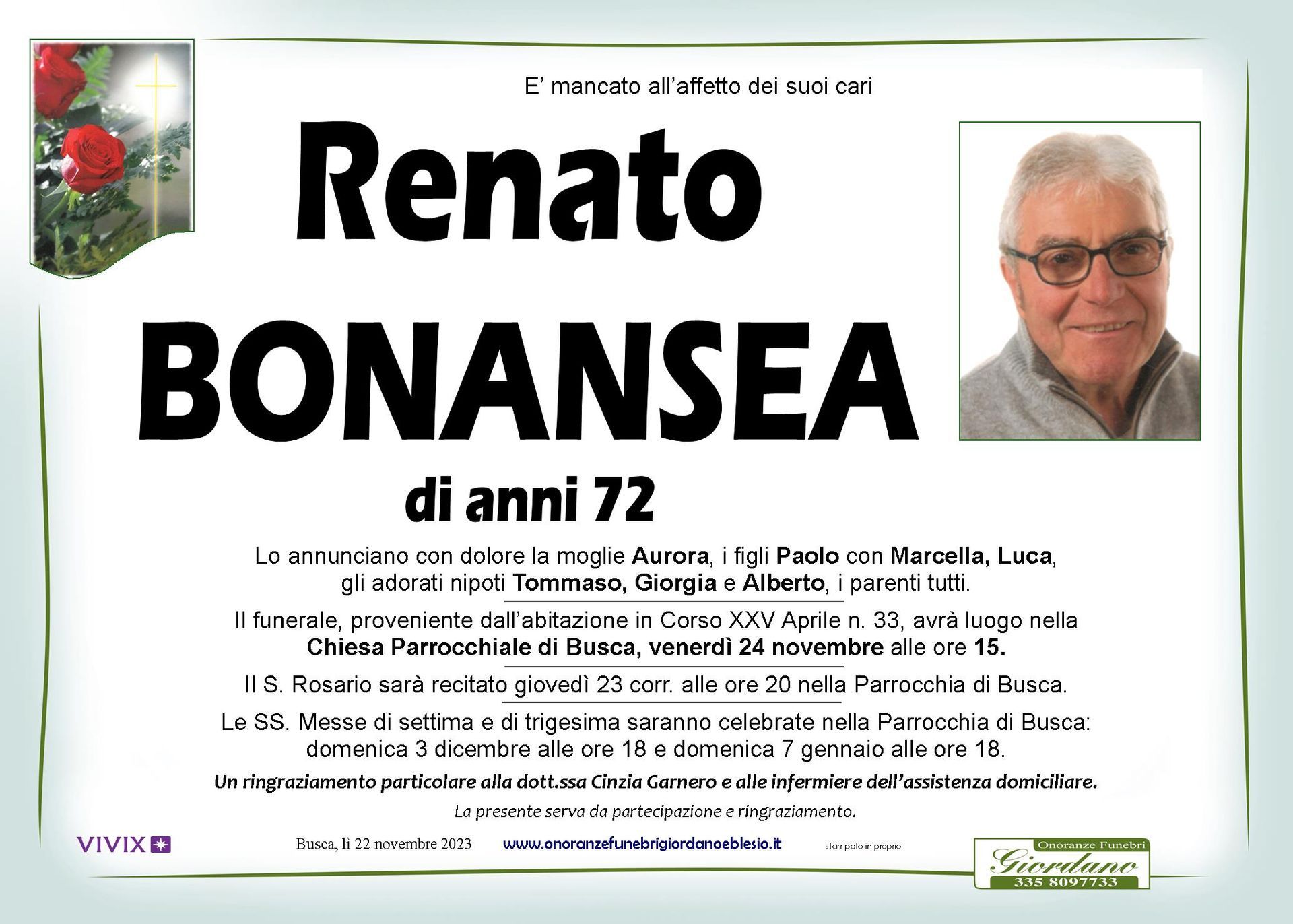 necrologio BONANSEA Renato