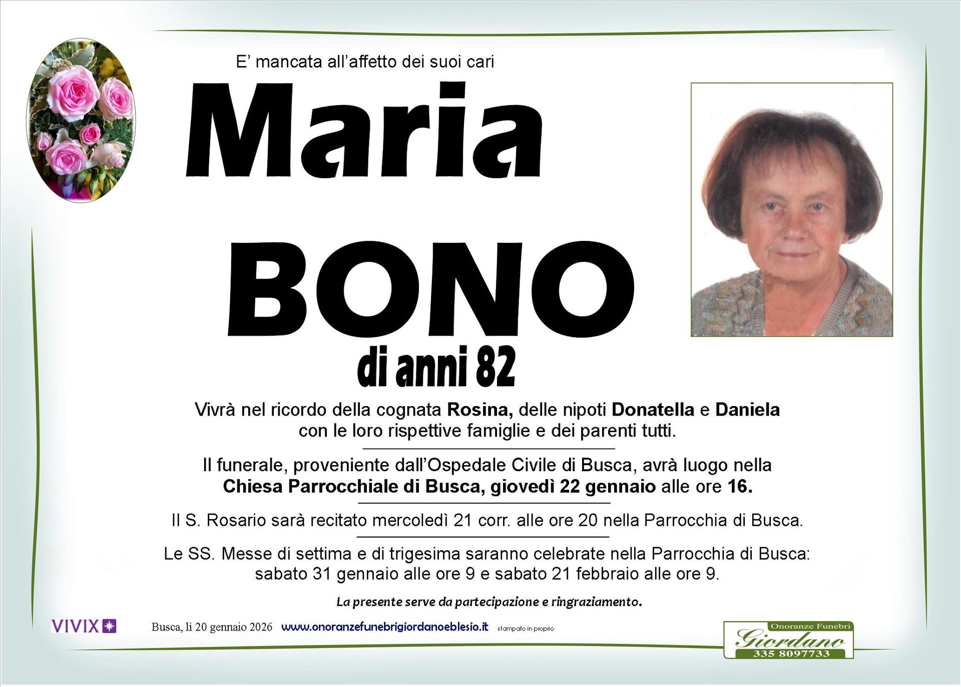 necrologio BONO Maria