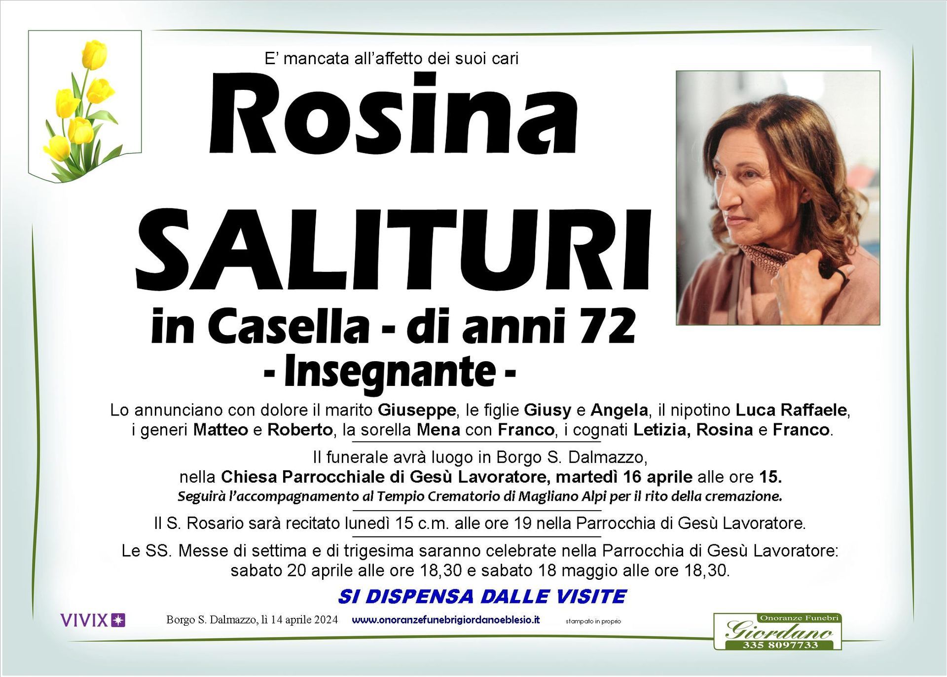 necrologio SALITURI Rosina in Casella