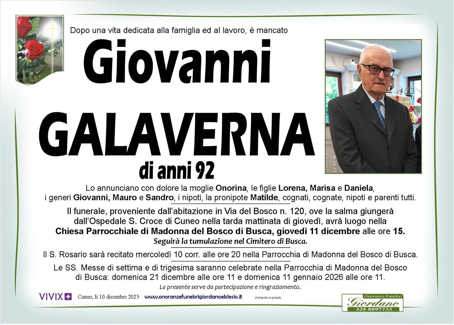 necrologio GALAVERNA Giovanni