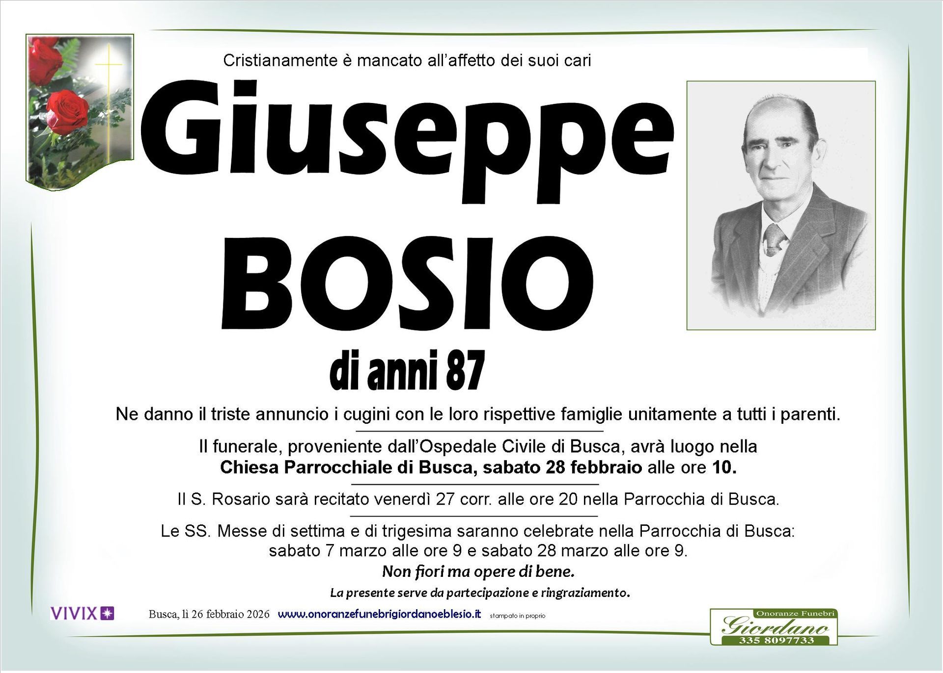 necrologio BOSIO Giuseppe