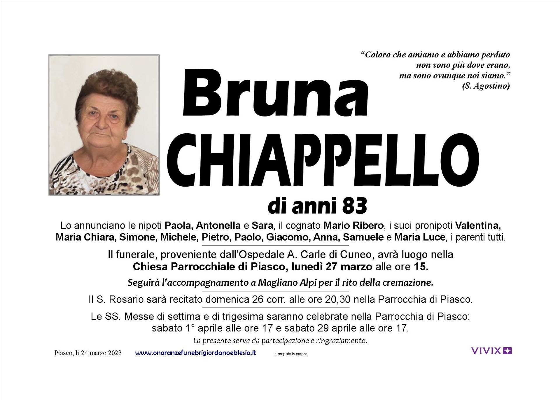 necrologio CHIAPPELLO Bruna