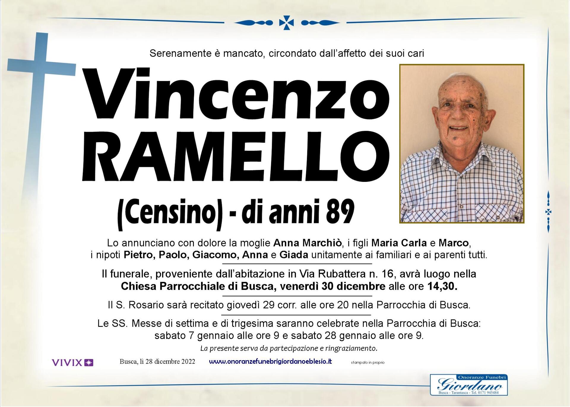 necrologio RAMELLO Vincenzo
