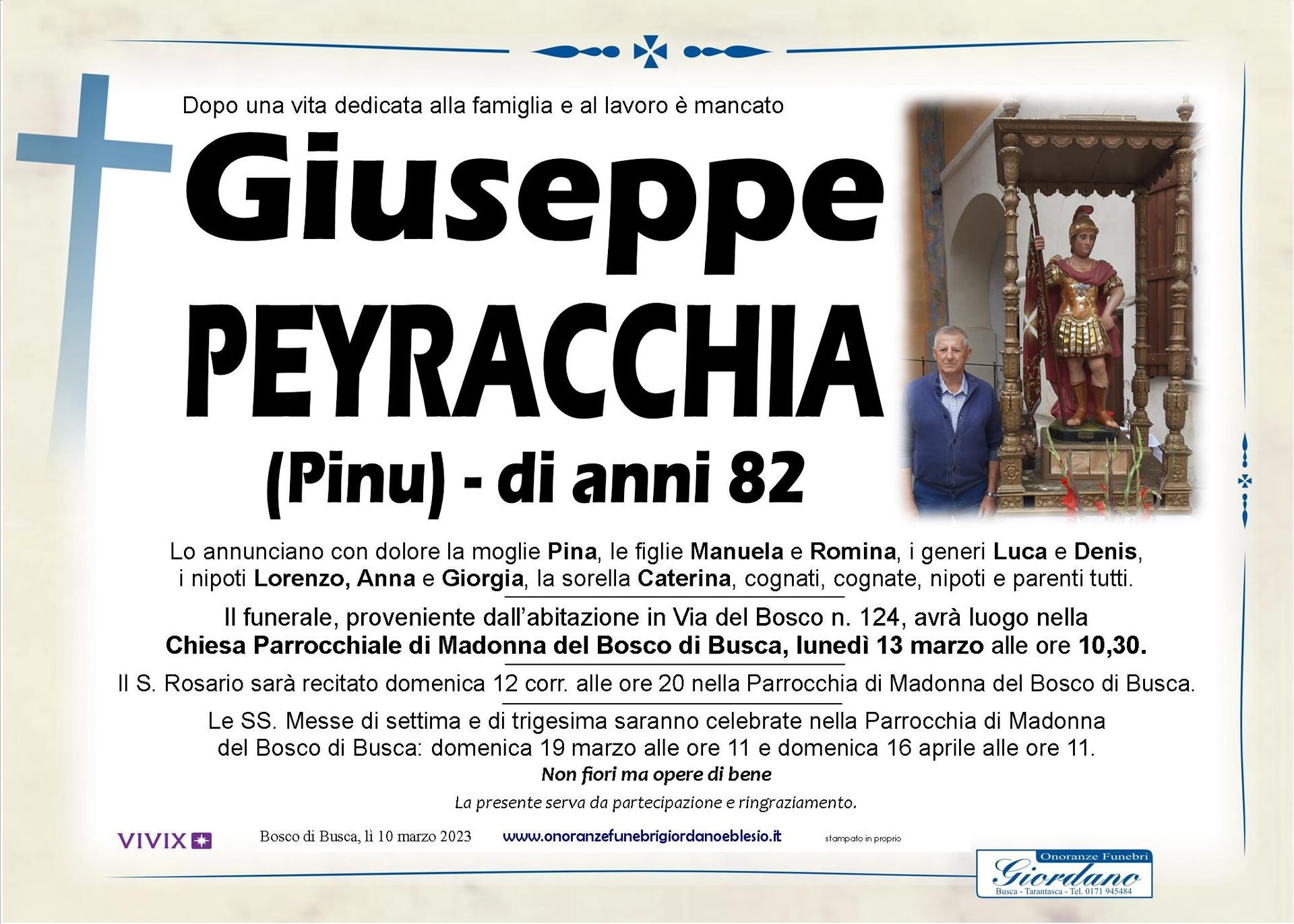 necrologio PEYRACCHIA Giuseppe