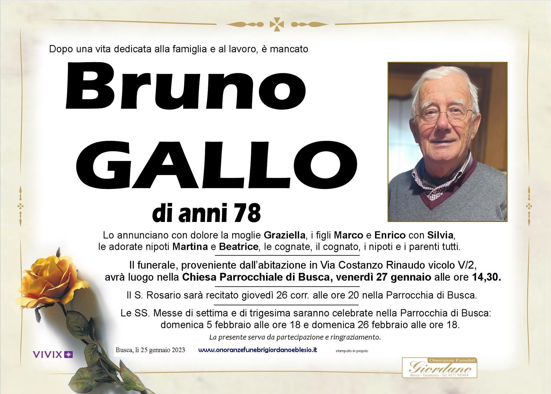 necrologio GALLO Bruno