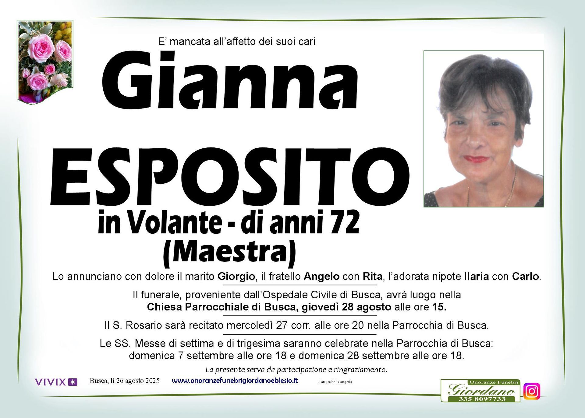 necrologio ESPOSITO Ginna in Volante