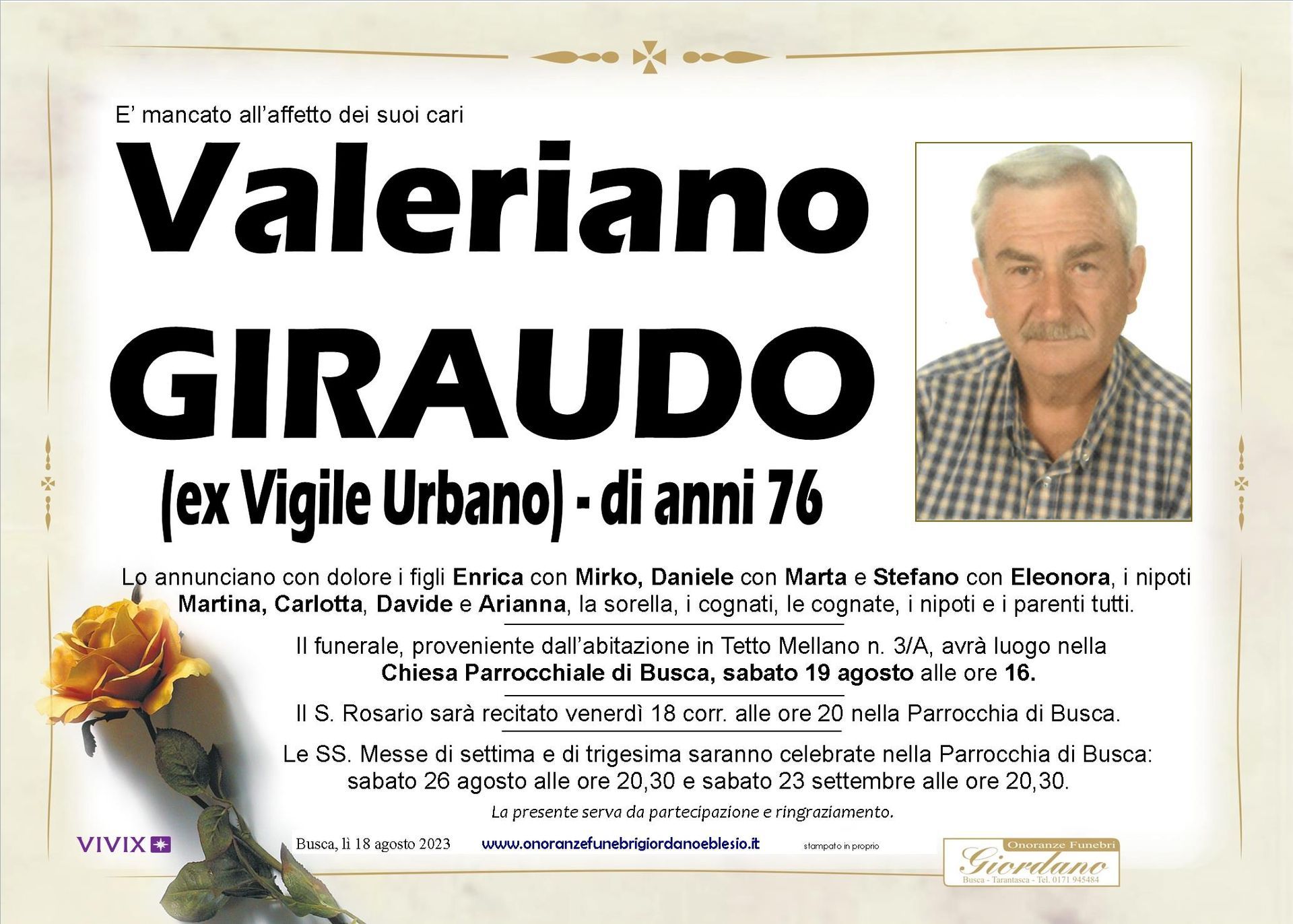 necrologio GIRAUDO Valeriano