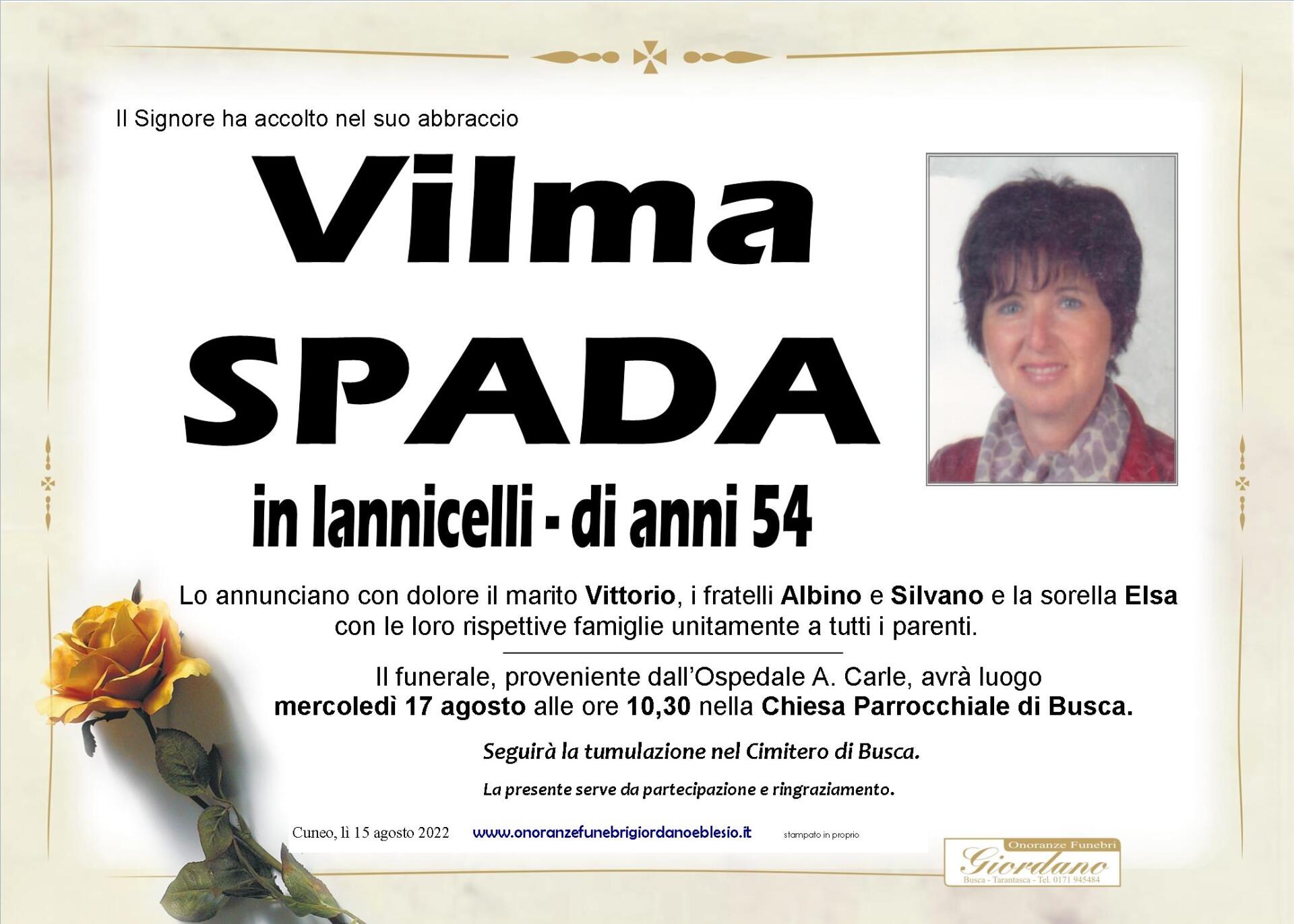 necrologio SPADA Vilma in Iannicelli