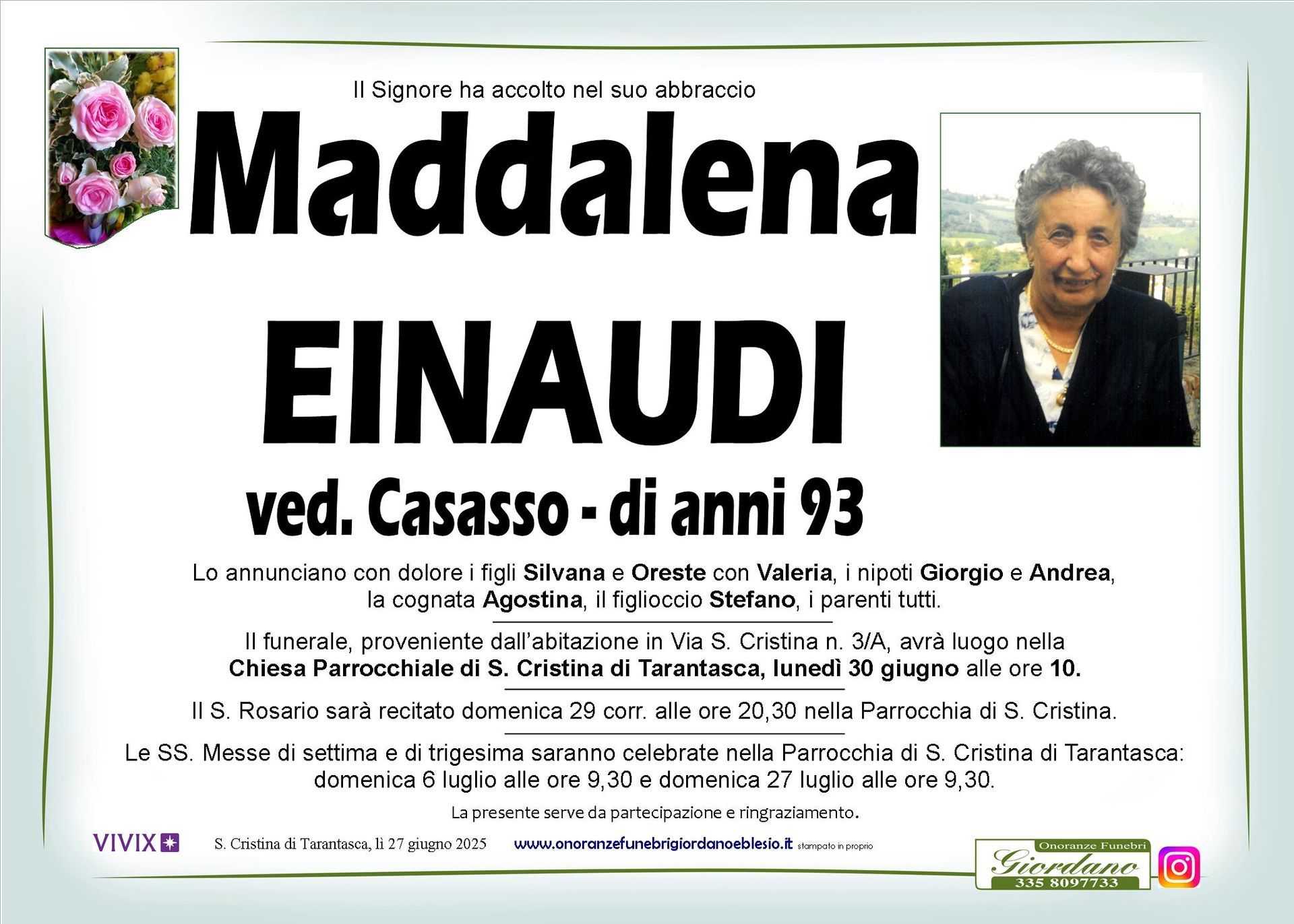 necrologio EINAUDI Maddalena ved Casasso