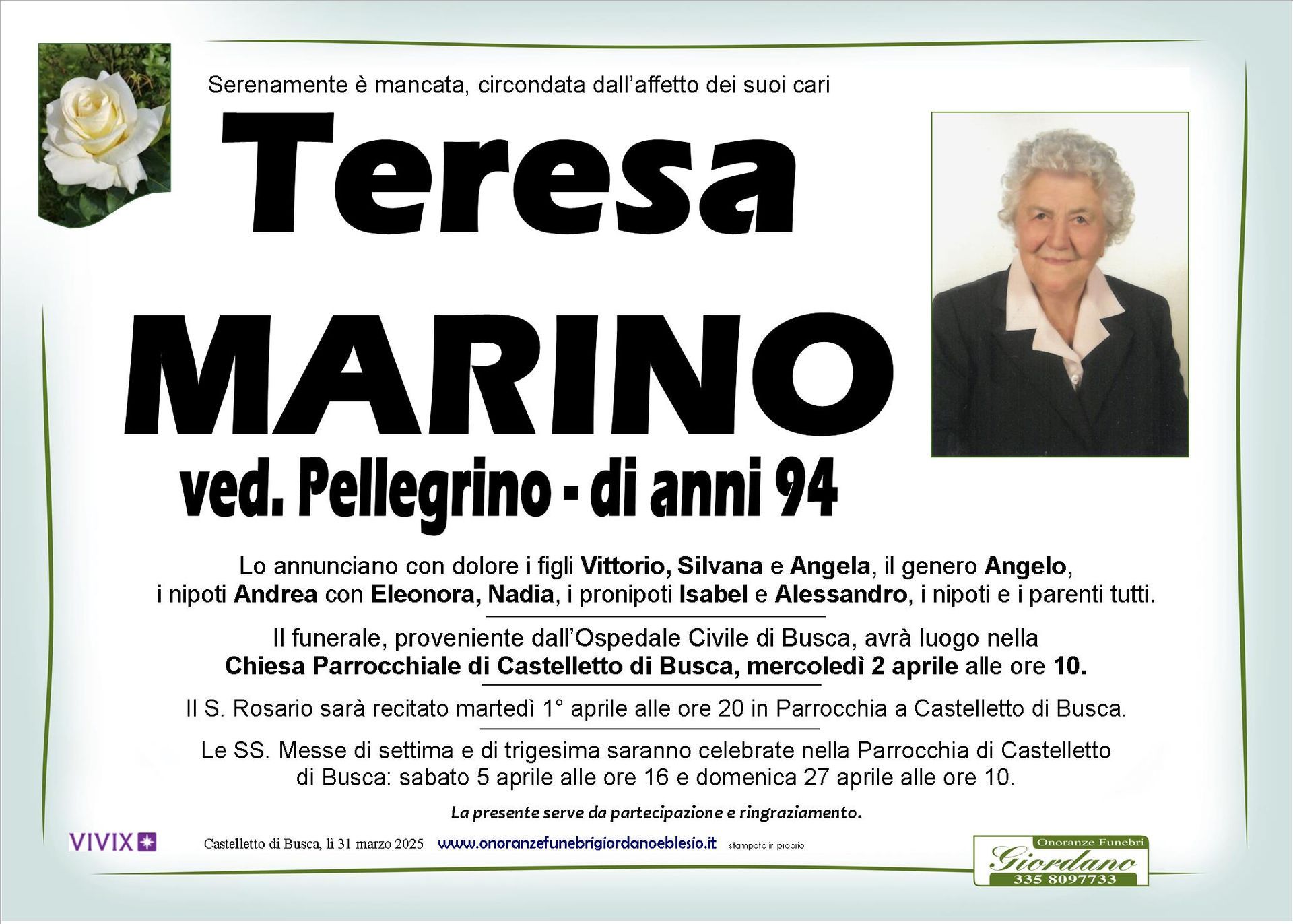 necrologio MARINO Teresa ved. Pellegrino
