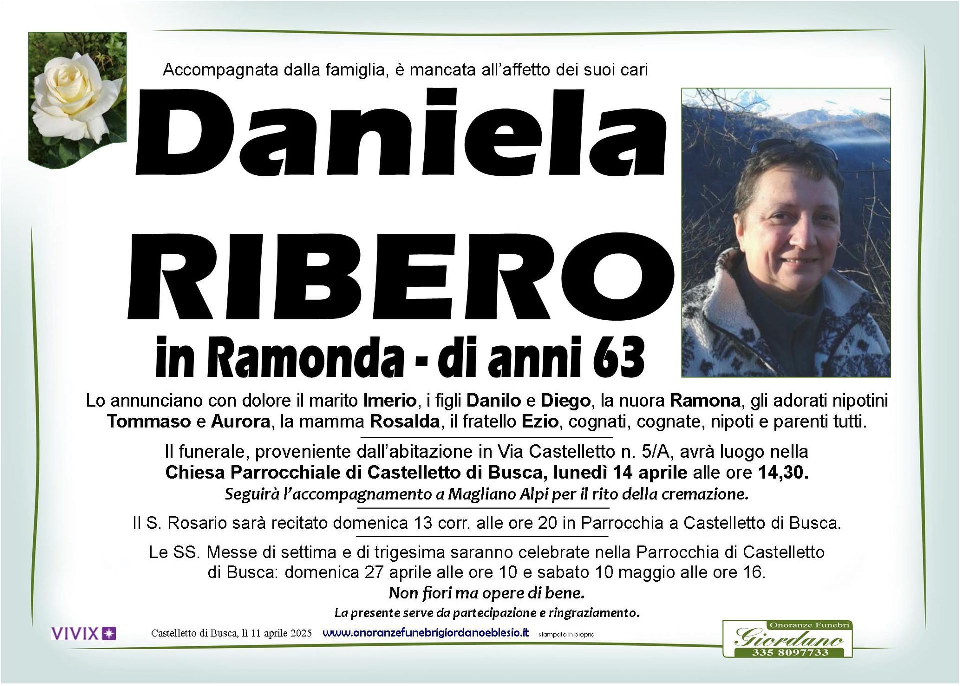 necrologio RIBERO DANIELA in Ramonda