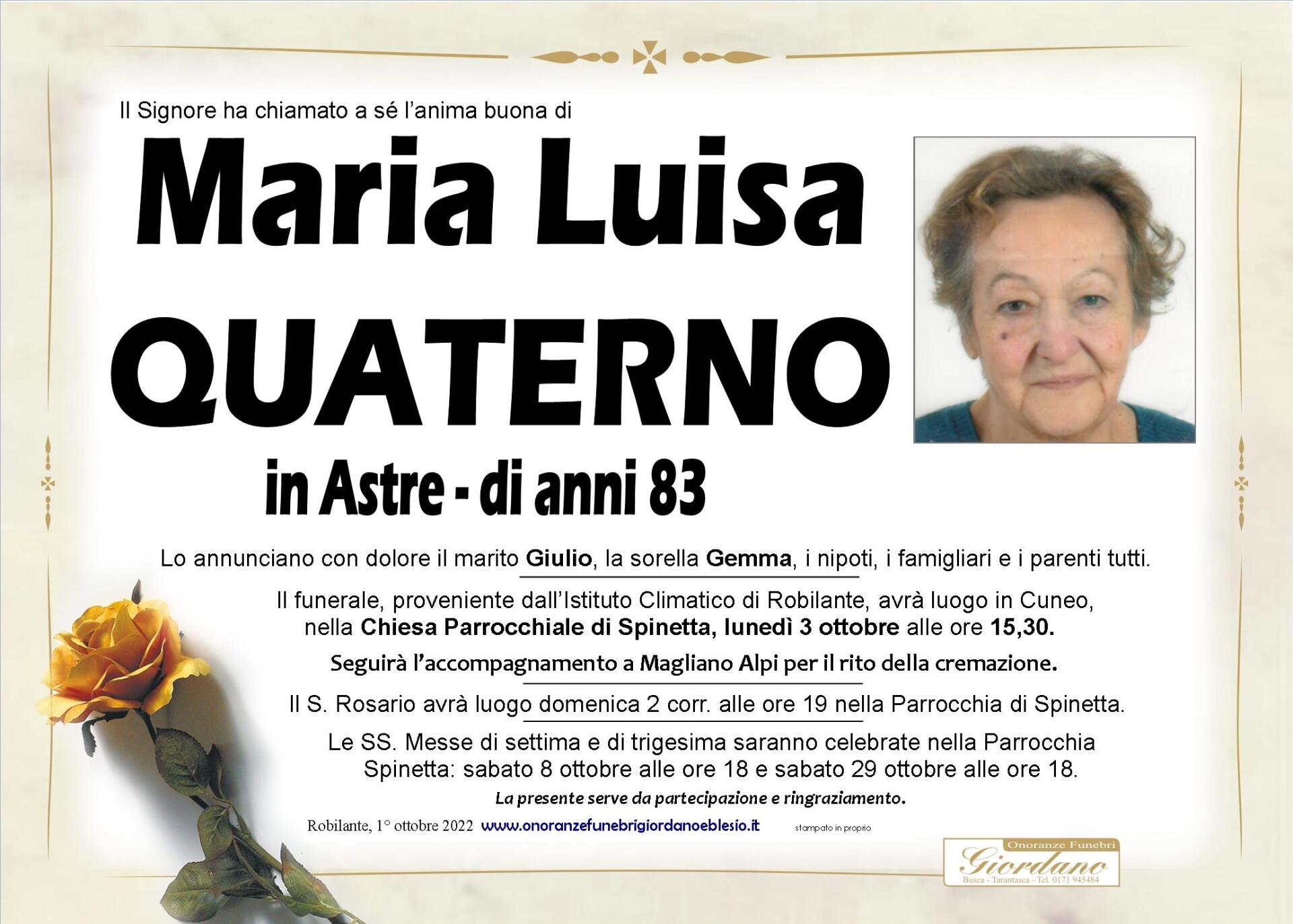 necrologio QUATERNO Maria Luisa in Astre